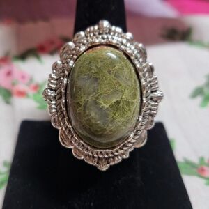 Unakite Cabochon Solitaire Stainless Steel Ring